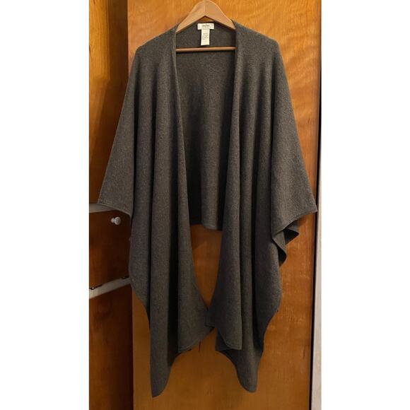 NEIMAN MARCUS 100% Cashmere Open Front Poncho Wrap Shawl Sweater One Size Gray - Picture 1 of 6